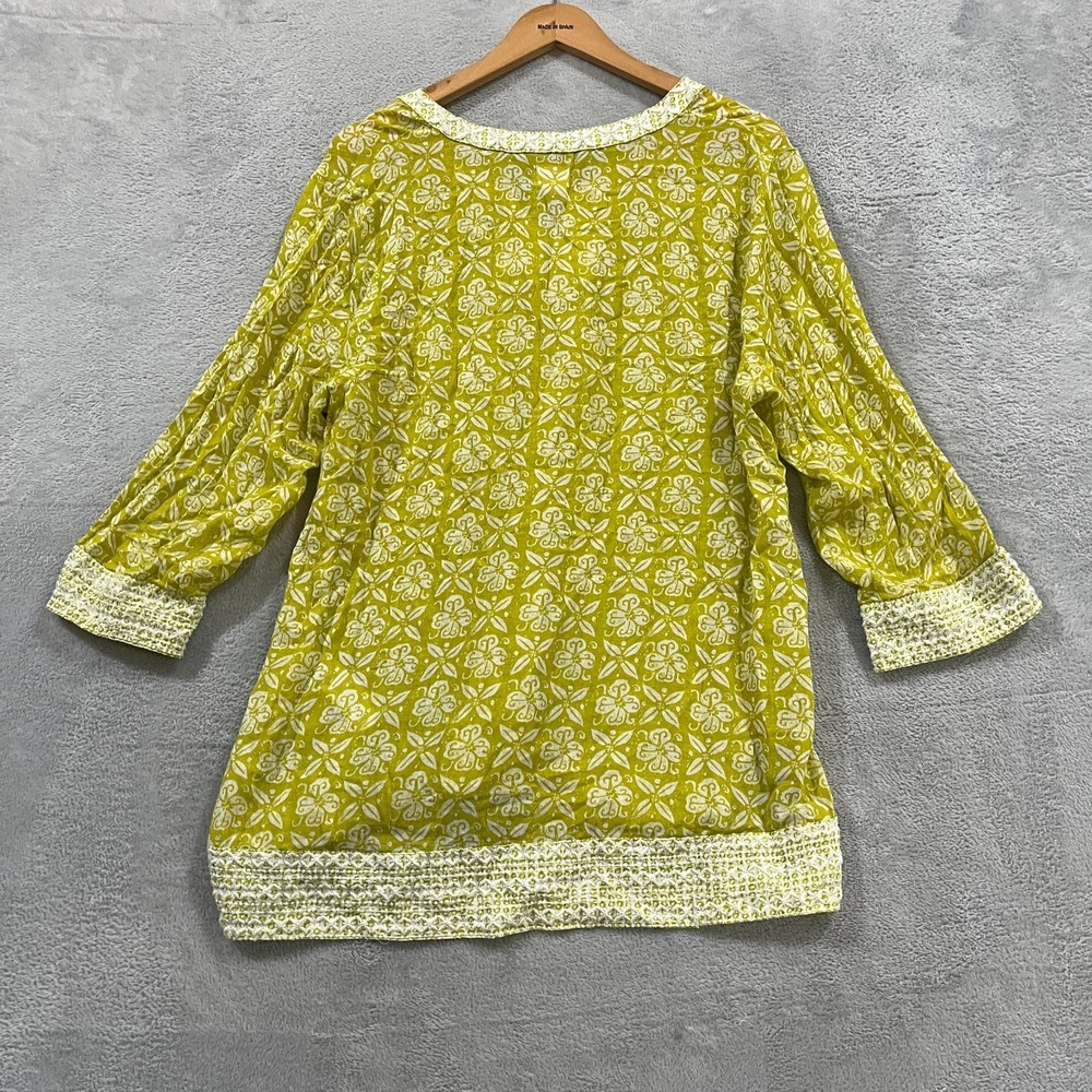 Sigrid Olsen Blouse Womens XL Embroidered Tunic Top 3/4 Sleeve Lime Boho‎ - Picture 2 of 8
